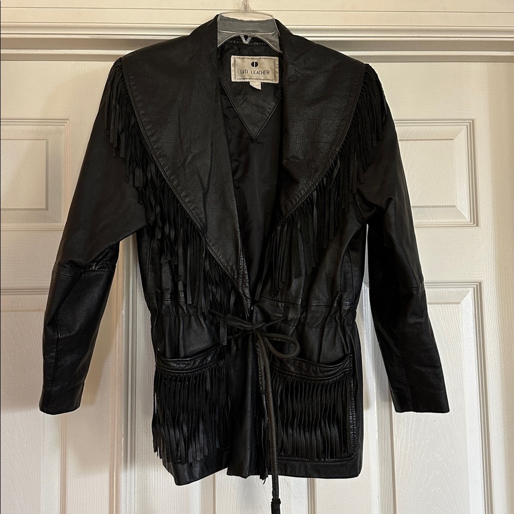 Vintage Giti Leather Hip-length Leather Jacket with Fringe, Small